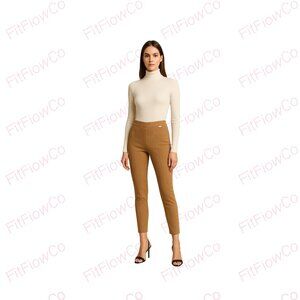 ⭐Halston Faux Suede Pull-On Pants M Camel – Gold Buckle Detail NWT